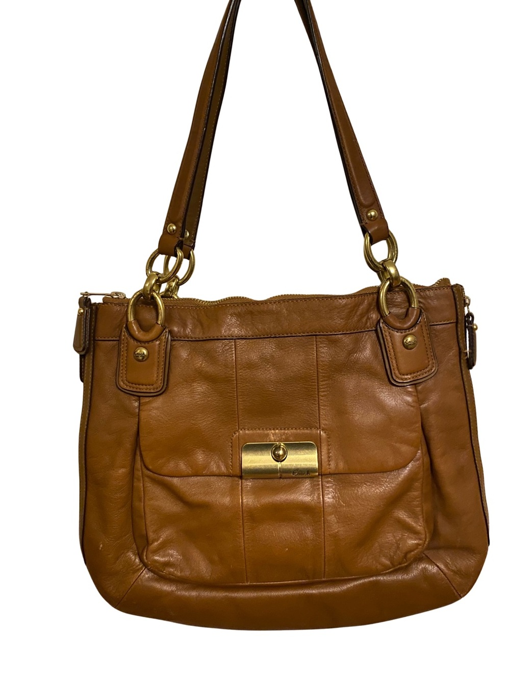 Vintage Coach Kristin Leather Tote Shoulder Bag Cognac Brown Gold